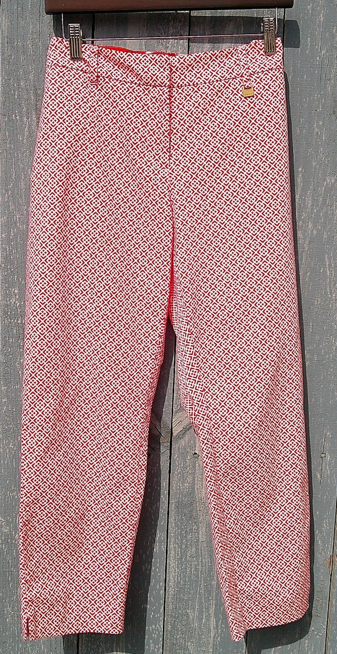 Nautica Ankle Pants Red White Geo Print Pockets Tapered Stretch Women's 12